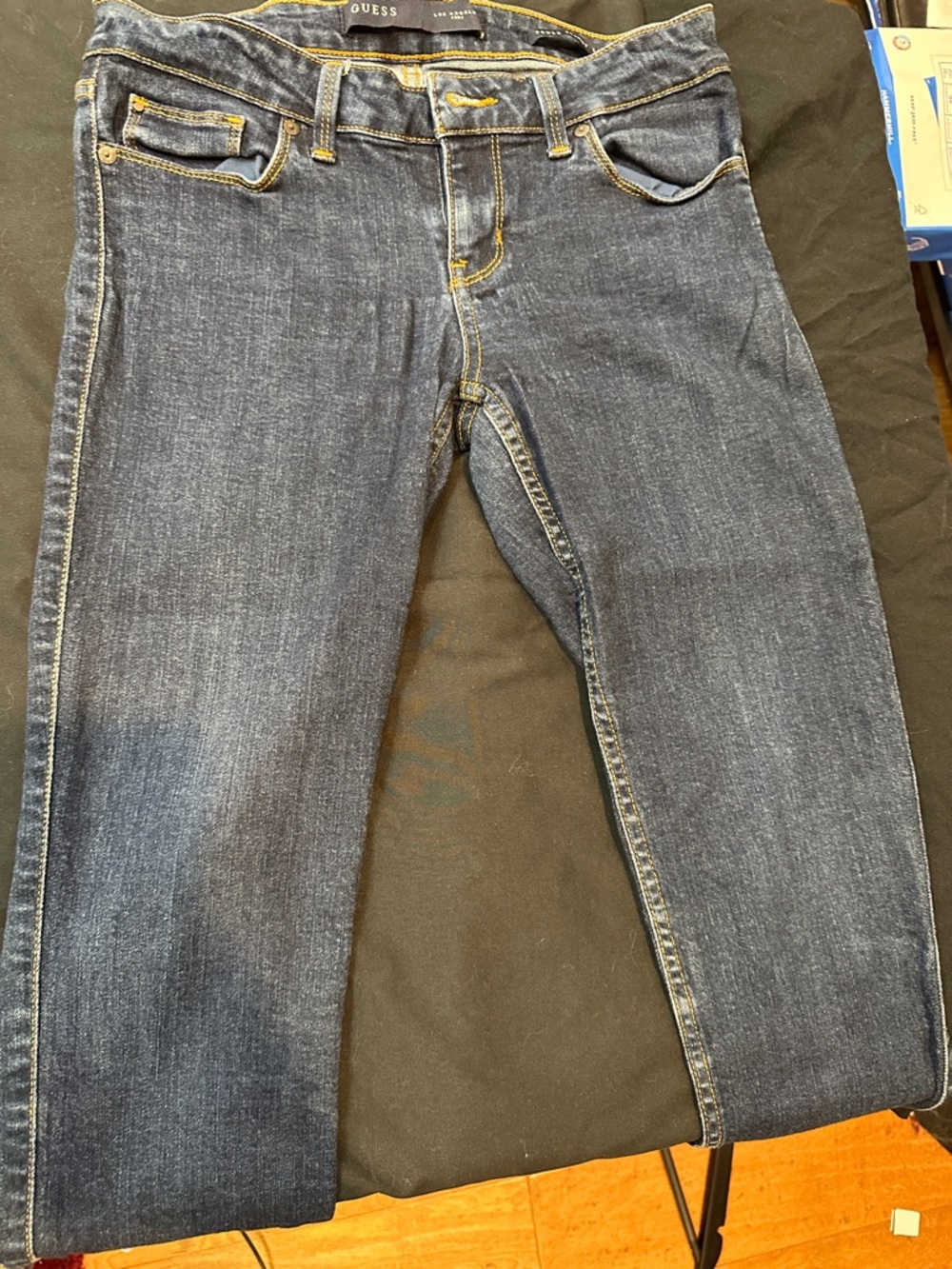 GUESS Men's Blue Slim Straight Jeans with Contrast Stitching